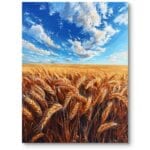 Obraz do salonu rustykalny krajobrazy pola złote zboża realizm niebiesko-złoty