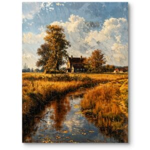 Obraz do salonu rustykalny krajobrazy wiejskie jesienny dzień brązowo-żółty