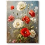 Obraz do salonu rustykalny maki w wazonie realistyczny czerwono-biały Obraz do salonu rustykalny maki w wazonie realistyczny czerwono-biały