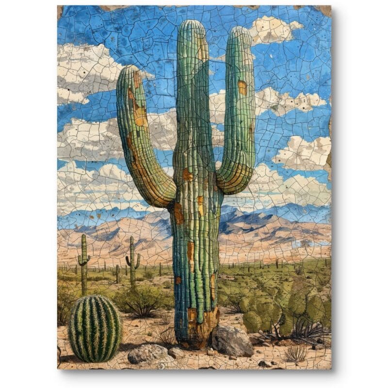 Obraz do salonu rustykalny natura kaktus spokój zielono-niebieski