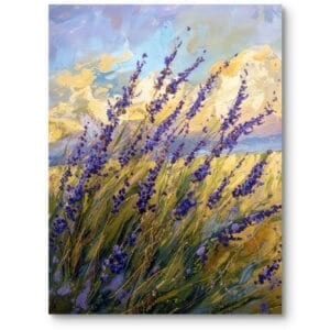 Obraz do salonu rustykalny pole lawendy impresjonizm niebiesko-żółty