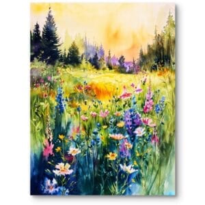 Obraz do salonu rustykalny przyroda kwitnąca łąka zielono-żółty