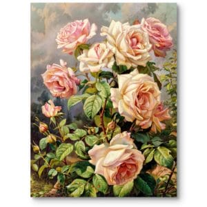 Obraz do salonu rustykalny róże realizm różowo-biały