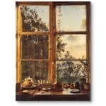 Obraz do salonu rustykalny widok z kuchennego okna natura na płótnie brązowo-zielono-żółty Obraz do salonu rustykalny widok z kuchennego okna natura na płótnie brązowo-zielono-żółty