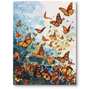 Obraz do salonu skandynawski motyle akwarela pomarańczowo-niebieski