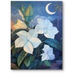 Obraz do salonu styl klasyczny botanika kwiaty nocne pejzaże niebiesko-zielony