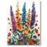 Obraz do salonu sztuka dekoracyjne quilling kolorowe kwiaty fioletowo-niebieskie