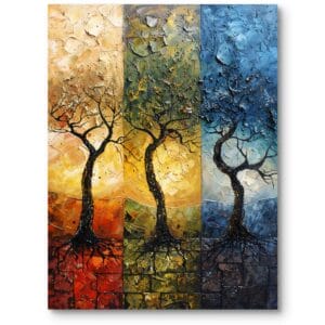 Obraz do salonu sztuka impresjonizm inspirujące drzewa pomarańczowo-zielono-niebieski