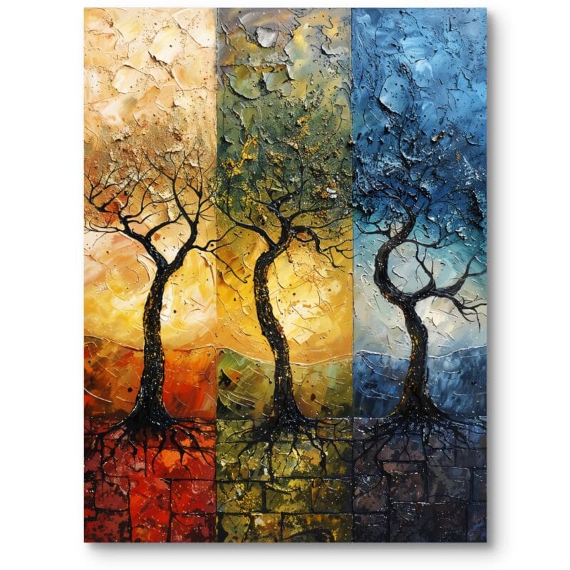 Obraz do salonu sztuka impresjonizm inspirujące drzewa pomarańczowo-zielono-niebieski