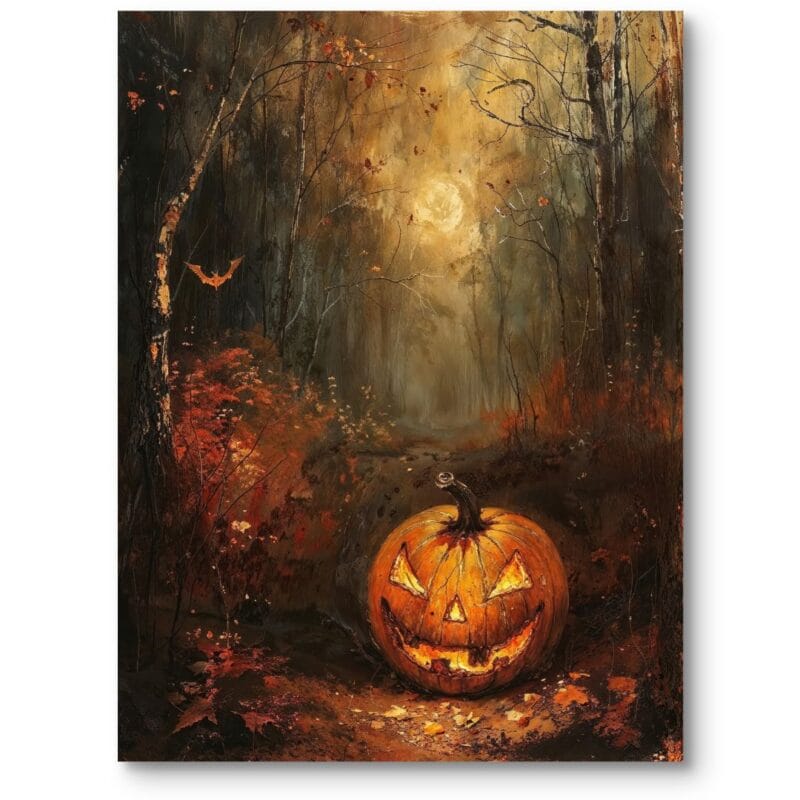 Obraz do salonu vintage eklektyczny halloween dynia las pomarańczowo-brązowy Obraz do salonu vintage eklektyczny halloween dynia las pomarańczowo-brązowy