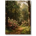 Obraz do salonu vintage las kwiaty ścieżka realistyczny zielono-różowy