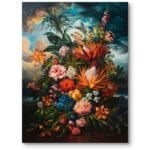 Obraz do salonu vintage natura kwiaty realistyczny pomarańczowo-zielony