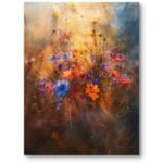 Obraz do salonu w stylu boho natura bukiet polnych kwiatów pomarańczowo-niebieski