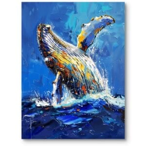 Obraz do salonu wieloryb w oceanie styl nowoczesny industrialny niebiesko-pomarańczowy
