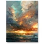 Obraz do salonu zachód słońca krajobraz morskie chmury impresjonizm pomarańczowo-niebieski