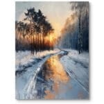 Obraz do salonu zimowy krajobraz zima rzeka impresjonizm niebiesko-biały