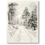 Obraz do salonu zimowy leśny krajobraz realizm czarno-biały