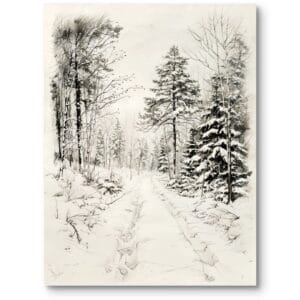 Obraz do salonu zimowy leśny krajobraz realizm czarno-biały