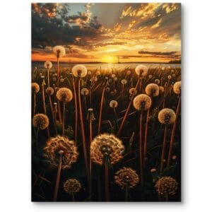 Obraz do salonu złota łąka o zachodzie słońca realistyczny pomarańczowo-zielony rustykalny