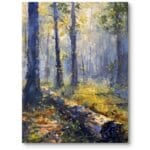 Obraz do salonu żółto-niebieski krajobrazy z lasem impresjonistyczny