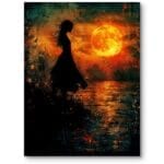 Obraz do sypialni boho zachód słońca z kobietą impresjonizm pomarańczowo-żółty Obraz do sypialni boho zachód słońca z kobietą impresjonizm pomarańczowo-żółty