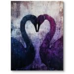 Obraz do sypialni klasyczna miłość łabędzie w kształcie serca fioletowo-niebieski
