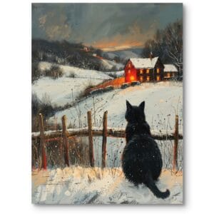 Obraz do sypialni natura kot zimowy krajobraz impresjonizm biało-czarny