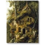 Obraz do sypialni rustykalny krajobrazy pejzaże i widoki wiejskie pejzaże i krajobrazy chaty wiejskie realistyczny zielono-brązowy