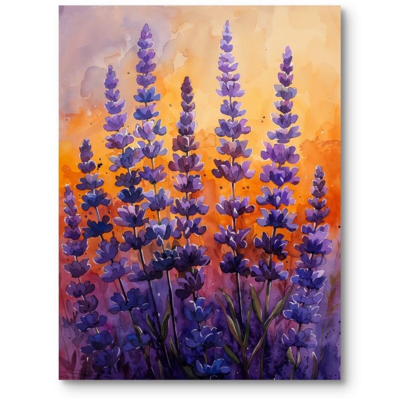 Obraz do sypialni skandynawski natura lawenda fioletowo-pomarańczowy