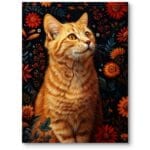 Obraz do sypialni zwierzęta kot kwiaty realistyczny pomarańczowy szary