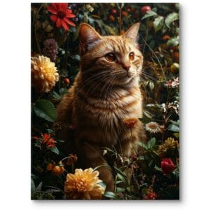 Obraz do sypialni zwierzęta koty realistyczny pomarańczowo-zielony