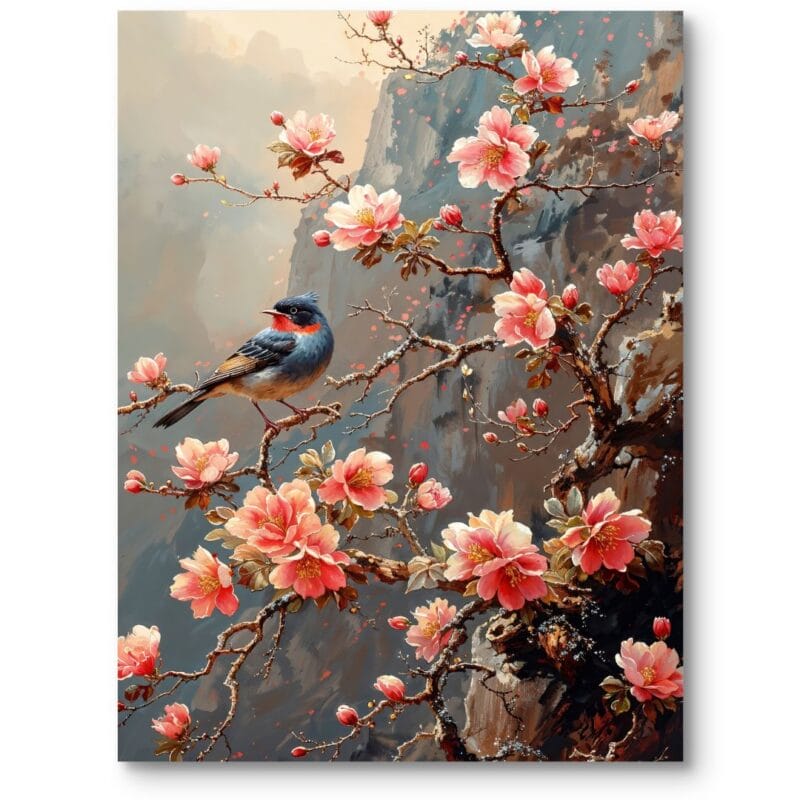 Obraz do sypialni zwierzęta ptak realistyczny rustykalny różowo-niebieski Obraz do sypialni zwierzęta ptak realistyczny rustykalny różowo-niebieski