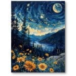 Obraz do zielonego salonu klasyczny krajobraz z górami żółto-granatowy Obraz do zielonego salonu klasyczny krajobraz z górami żółto-granatowy