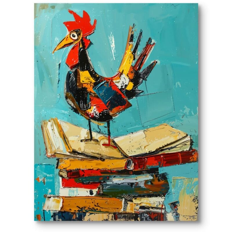 Obraz kubizm do kuchni jadalni zwierzęta kogut turkusowo-czerwony