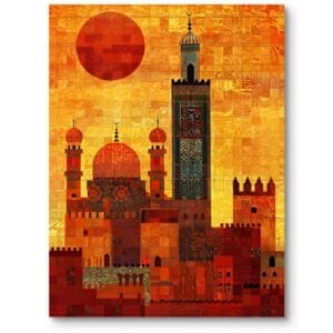 Obraz na płótnie do biura architektura kubizm pomarańczowo-żółty do nowoczesnego wnętrza