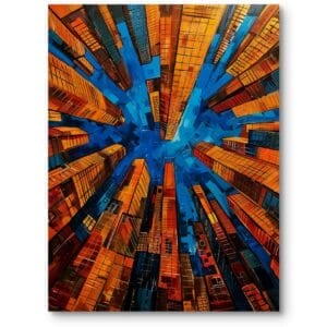 Obraz na płótnie do biura architektura miasta drapacze chmur abstrakcja pomarańczowo-niebieski