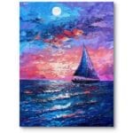 Obraz na płótnie do biura i salonu krajobraz morski żaglówka impresjonizm niebiesko-różowy Obraz na płótnie do biura i salonu krajobraz morski żaglówka impresjonizm niebiesko-różowy