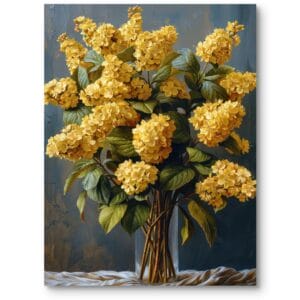 Obraz na płótnie do klasycznego salonu martwa natura żółto-zielona hortensje