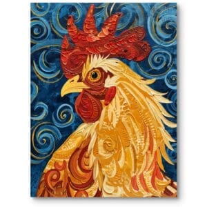 Obraz na płótnie do kuchni nowoczesny abstrakcyjny kogut niebiesko-czerwony