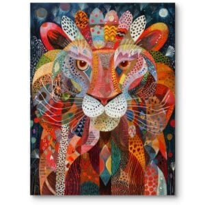 Obraz na płótnie do nowoczesnego salonu boho zwierzęta lew abstrakcja czerwono-pomarańczowy