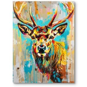 Obraz na płótnie do nowoczesnego salonu jeleń pomarańczowo-turkusowy pop-art