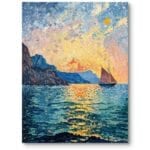 Obraz na płótnie do nowoczesnego salonu krajobraz morze żaglówka impresjonizm niebiesko-żółty