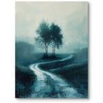 Obraz na płótnie do nowoczesnego salonu krajobraz zimowy z drogą drzewa impresjonizm niebiesko-zielony Obraz na płótnie do nowoczesnego salonu krajobraz zimowy z drogą drzewa impresjonizm niebiesko-zielony