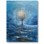 Obraz na płótnie do nowoczesnego salonu krajobrazy drzewa impresjonizm zimowy biało-niebieski