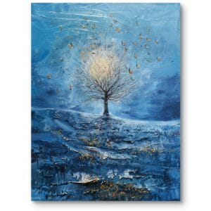 Obraz na płótnie do nowoczesnego salonu krajobrazy drzewa impresjonizm zimowy biało-niebieski