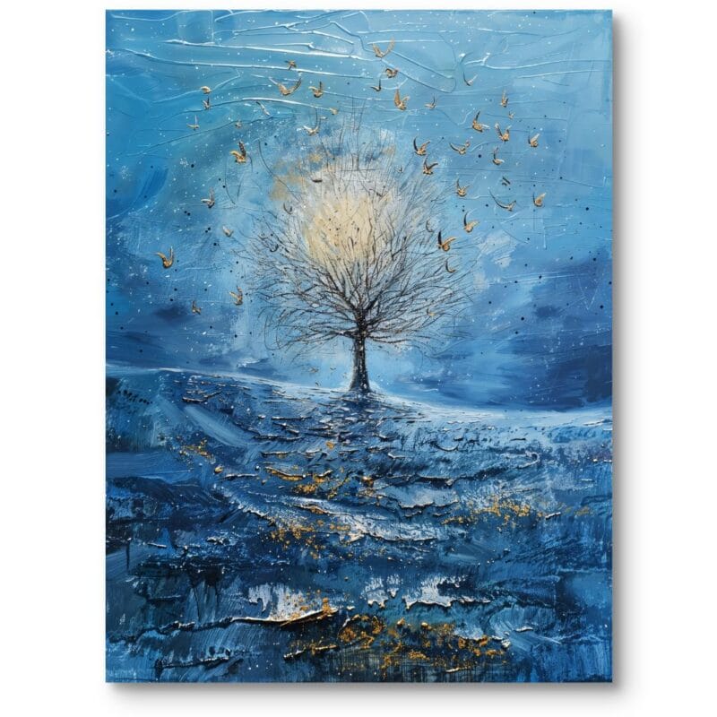 Obraz na płótnie do nowoczesnego salonu krajobrazy drzewa impresjonizm zimowy biało-niebieski