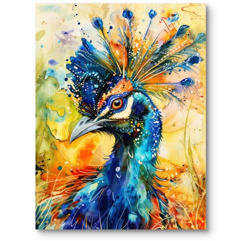 Obraz na płótnie do nowoczesnego salonu paw energetyczny niebiesko-pomarańczowy