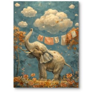 Obraz na płótnie do pokoju dziecięcego zwierzęta egzotyczne słonie eklektyczny błękitno-pomarańczowy