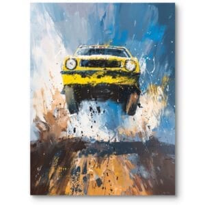 Obraz na płótnie do pokoju młodzieżowego motoryzacyjne samochody sportowe impresjonizm niebiesko-żółty