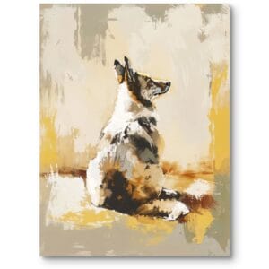 Obraz na płótnie do salonu boho impresjonistyczny pies żółto-biały